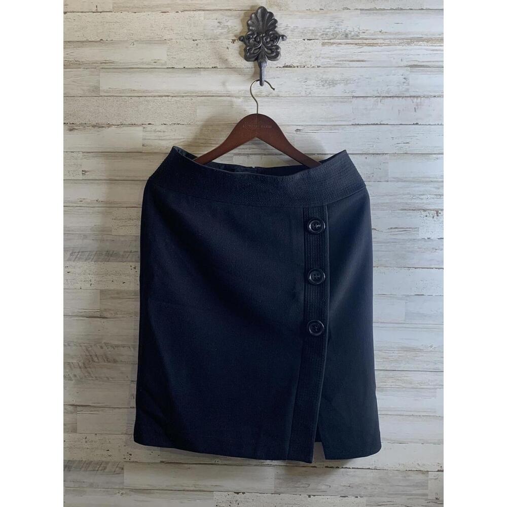 TALBOTS BLACK KNEE-LENGTH BUTTON SKIRT WITH SPLIT SIZE 6